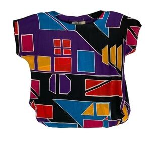 Vintage drop shoulder sleeve geometric pattern sheer fabric blouse